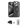 MARSİLYAN™- iPhone 15 Pro Kılıf Eksen Doku Koleksiyonu - Siyah Polymer Nano Ekran Koruyucu + Raze Metal Kamera Lens - LT