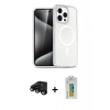 MARSİLYAN™- iPhone 15 Pro Kılıf Eksen Doku Koleksiyonu - Siyah Polymer Nano Ekran Koruyucu + Raze Metal Kamera Lens - SH