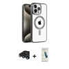 MARSİLYAN™- iPhone 15 Pro Kılıf Eksen Form Koleksiyonu - Şeffaf Pasifik Cam Ekran Koruyucu + Raze Metal Kamera Lens - LT