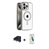MARSİLYAN™- iPhone 15 Pro Kılıf Eksen Form Koleksiyonu - Şeffaf Pasifik Cam Ekran Koruyucu + Raze Metal Kamera Lens - LT