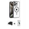 MARSİLYAN™- iPhone 15 Pro Kılıf Eksen Form Koleksiyonu - Şeffaf Pasifik Cam Ekran Koruyucu + Raze Metal Kamera Lens - TMGI