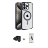 MARSİLYAN™- iPhone 15 Pro Kılıf Eksen Form Koleksiyonu - Şeffaf Pasifik Cam Ekran Koruyucu + Raze Metal Kamera Lens - TMGI