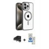MARSİLYAN™- iPhone 15 Pro Kılıf Eksen Form Koleksiyonu - Şeffaf Royal Nano Ekran Koruyucu + Raze Metal Kamera Lens - GS