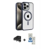 MARSİLYAN™- iPhone 15 Pro Kılıf Eksen Form Koleksiyonu - Şeffaf Royal Nano Ekran Koruyucu + Raze Metal Kamera Lens - GS