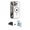 MARSİLYAN™- iPhone 15 Pro Kılıf Eksen Form Koleksiyonu - Şeffaf Royal Nano Ekran Koruyucu + Raze Metal Kamera Lens - GS