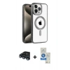 MARSİLYAN™- iPhone 15 Pro Kılıf Eksen Form Koleksiyonu - Şeffaf Royal Nano Ekran Koruyucu + Raze Metal Kamera Lens - LT