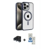 MARSİLYAN™- iPhone 15 Pro Kılıf Eksen Form Koleksiyonu - Şeffaf Royal Nano Ekran Koruyucu + Raze Metal Kamera Lens - LT