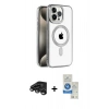 MARSİLYAN™- iPhone 15 Pro Kılıf Eksen Form Koleksiyonu - Şeffaf Royal Nano Ekran Koruyucu + Raze Metal Kamera Lens - TMGI