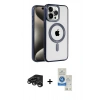 MARSİLYAN™- iPhone 15 Pro Kılıf Eksen Form Koleksiyonu - Şeffaf Royal Nano Ekran Koruyucu + Raze Metal Kamera Lens - TMGI