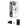 MARSİLYAN™- iPhone 15 Pro Kılıf Eksen Form Koleksiyonu - Siyah 3D Antistatik Hayalet Cam Ekran Koruyucu + Raze Metal Kamera Lens - SH