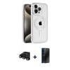 MARSİLYAN™- iPhone 15 Pro Kılıf Eksen Form Koleksiyonu - Siyah 3D Antistatik Hayalet Cam Ekran Koruyucu + Raze Metal Kamera Lens - SH