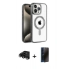 MARSİLYAN™- iPhone 15 Pro Kılıf Eksen Form Koleksiyonu - Siyah 3D Antistatik Hayalet Cam Ekran Koruyucu + Raze Metal Kamera Lens - SH
