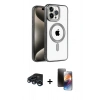 MARSİLYAN™- iPhone 15 Pro Kılıf Eksen Form Koleksiyonu - Siyah 3D Antistatik Mat Seramik Nano Ekran Koruyucu + Raze Metal Kamera Lens - LT