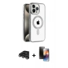 MARSİLYAN™- iPhone 15 Pro Kılıf Eksen Form Koleksiyonu - Siyah 3D Antistatik Mat Seramik Nano Ekran Koruyucu + Raze Metal Kamera Lens - TMGI