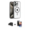 MARSİLYAN™- iPhone 15 Pro Kılıf Eksen Form Koleksiyonu - Siyah 3D Antistatik Mat Seramik Nano Ekran Koruyucu + Raze Metal Kamera Lens - TMGI