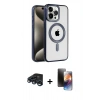 MARSİLYAN™- iPhone 15 Pro Kılıf Eksen Form Koleksiyonu - Siyah 3D Antistatik Mat Seramik Nano Ekran Koruyucu + Raze Metal Kamera Lens - LT
