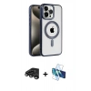 MARSİLYAN™- iPhone 15 Pro Kılıf Eksen Form Koleksiyonu - Siyah 3D Antistatik Seramik Nano Ekran Koruyucu + Raze Metal Kamera Lens - TMGI