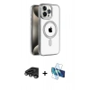 MARSİLYAN™- iPhone 15 Pro Kılıf Eksen Form Koleksiyonu - Siyah 3D Antistatik Seramik Nano Ekran Koruyucu + Raze Metal Kamera Lens - TMGI