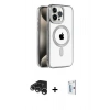 MARSİLYAN™- iPhone 15 Pro Kılıf Eksen Form Koleksiyonu - Siyah Bilvis 0.18mm Plus Cam Ekran Koruyucu + Gümüş Raze Metal Kamera Lens