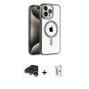 MARSİLYAN™- iPhone 15 Pro Kılıf Eksen Form Koleksiyonu - Siyah Bilvis 0.18mm Plus Cam Ekran Koruyucu + Gümüş Raze Metal Kamera Lens