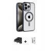 MARSİLYAN™- iPhone 15 Pro Kılıf Eksen Form Koleksiyonu - Siyah Bilvis 0.18mm Plus Cam Ekran Koruyucu + Gümüş Raze Metal Kamera Lens