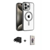 MARSİLYAN™- iPhone 15 Pro Kılıf Eksen Form Koleksiyonu - Siyah Bilvis 3D Cam Ekran Koruyucu + Raze Metal Kamera Lens - SH