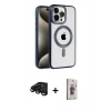 MARSİLYAN™- iPhone 15 Pro Kılıf Eksen Form Koleksiyonu - Siyah Bilvis 3D Cam Ekran Koruyucu + Raze Metal Kamera Lens - SH
