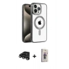 MARSİLYAN™- iPhone 15 Pro Kılıf Eksen Form Koleksiyonu - Siyah Bilvis 3D Cam Ekran Koruyucu + Titanyum Gri Raze Metal Kamera Lens