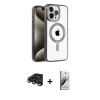 MARSİLYAN™- iPhone 15 Pro Kılıf Eksen Form Koleksiyonu - Siyah Bilvis 3D Mat Cam Ekran Koruyucu + Lacivert Raze Metal Kamera Lens