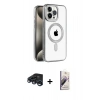 MARSİLYAN™- iPhone 15 Pro Kılıf Eksen Form Koleksiyonu - Siyah Bilvis 3D Mat Cam Ekran Koruyucu + Lacivert Raze Metal Kamera Lens