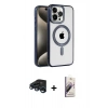 MARSİLYAN™- iPhone 15 Pro Kılıf Eksen Form Koleksiyonu - Siyah Bilvis 3D Mat Cam Ekran Koruyucu + Lacivert Raze Metal Kamera Lens