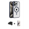 MARSİLYAN™- iPhone 15 Pro Kılıf Eksen Form Koleksiyonu - Siyah Bilvis 3D Mat Cam Ekran Koruyucu + Raze Metal Kamera Lens - TMGI
