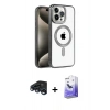 MARSİLYAN™- iPhone 15 Pro Kılıf Eksen Form Koleksiyonu - Siyah Bilvis 5in1 5D Magic Hayalet Cam Ekran Koruyucu + Lacivert Raze Metal Kamera Lens