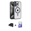 MARSİLYAN™- iPhone 15 Pro Kılıf Eksen Form Koleksiyonu - Siyah Bilvis 5in1 5D Magic Hayalet Cam Ekran Koruyucu + Raze Metal Kamera Lens - TMGI