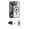 MARSİLYAN™- iPhone 15 Pro Kılıf Eksen Form Koleksiyonu - Siyah Bilvis Hayalet Cam Ekran Koruyucu + Raze Metal Kamera Lens - GS