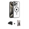 MARSİLYAN™- iPhone 15 Pro Kılıf Eksen Form Koleksiyonu - Siyah Bilvis Hayalet Cam Ekran Koruyucu + Raze Metal Kamera Lens - SH