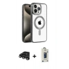 MARSİLYAN™- iPhone 15 Pro Kılıf Eksen Form Koleksiyonu - Siyah Bilvis Hayalet Cam Ekran Koruyucu + Raze Metal Kamera Lens - TMGI