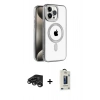 MARSİLYAN™- iPhone 15 Pro Kılıf Eksen Form Koleksiyonu - Siyah Bilvis Hayalet Cam Ekran Koruyucu + Raze Metal Kamera Lens - TMGI