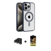 MARSİLYAN™- iPhone 15 Pro Kılıf Eksen Form Koleksiyonu - Siyah Buffer Cam Ekran Koruyucu + Raze Metal Kamera Lens - TMGI