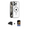 MARSİLYAN™- iPhone 15 Pro Kılıf Eksen Form Koleksiyonu - Siyah Buffer Hayalet Cam Ekran Koruyucu + Raze Metal Kamera Lens - TMGI