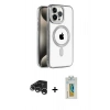 MARSİLYAN™- iPhone 15 Pro Kılıf Eksen Form Koleksiyonu - Siyah Polymer Nano Ekran Koruyucu + Gümüş Raze Metal Kamera Lens