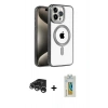 MARSİLYAN™- iPhone 15 Pro Kılıf Eksen Form Koleksiyonu - Siyah Polymer Nano Ekran Koruyucu + Gümüş Raze Metal Kamera Lens