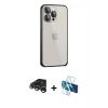 MARSİLYAN™- iPhone 15 Pro Kılıf Eksen Form Serisi - Siyah 3D Antistatik Cam Ekran Koruyucu + Raze Metal Kamera Lens - GS