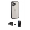 MARSİLYAN™- iPhone 15 Pro Kılıf Eksen Form Serisi - Siyah 3D Antistatik Hayalet Cam Ekran Koruyucu + Raze Metal Kamera Lens - GS