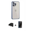 MARSİLYAN™- iPhone 15 Pro Kılıf Eksen Form Serisi - Siyah 3D Antistatik Hayalet Cam Ekran Koruyucu + Raze Metal Kamera Lens - SH