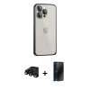 MARSİLYAN™- iPhone 15 Pro Kılıf Eksen Form Serisi - Siyah 3D Antistatik Hayalet Cam Ekran Koruyucu + Raze Metal Kamera Lens - SH