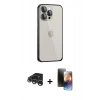 MARSİLYAN™- iPhone 15 Pro Kılıf Eksen Form Serisi - Siyah 3D Antistatik Mat Seramik Nano Ekran Koruyucu + Raze Metal Kamera Lens - GS