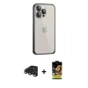 MARSİLYAN™- iPhone 15 Pro Kılıf Eksen Form Serisi - Siyah Buffer Cam Ekran Koruyucu + Raze Metal Kamera Lens - TMGI