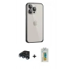 MARSİLYAN™- iPhone 15 Pro Kılıf Eksen Form Serisi - Siyah Polymer Nano Ekran Koruyucu + Lacivert Raze Metal Kamera Lens