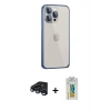 MARSİLYAN™- iPhone 15 Pro Kılıf Eksen Form Serisi - Siyah Polymer Nano Ekran Koruyucu + Lacivert Raze Metal Kamera Lens
